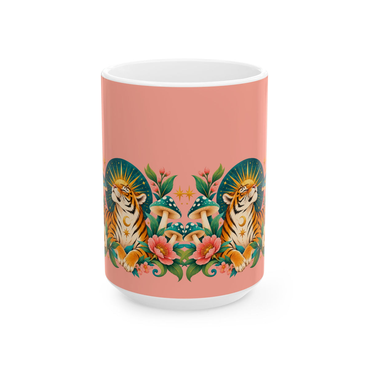 Mug, Ceramic 11oz & 15oz -Tiger Moon Floral (pink)
