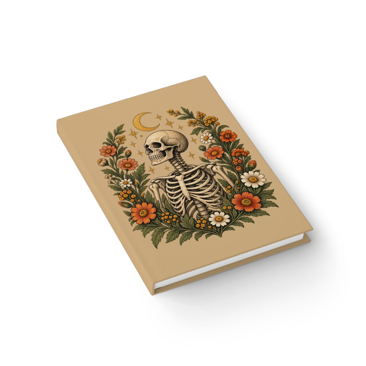 Journal Notebook, Hardback Blank - Floral  Vintage Moon & Skeleton