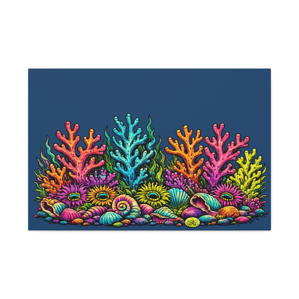 Canvass Art Print - Coral Reef (navy blue)