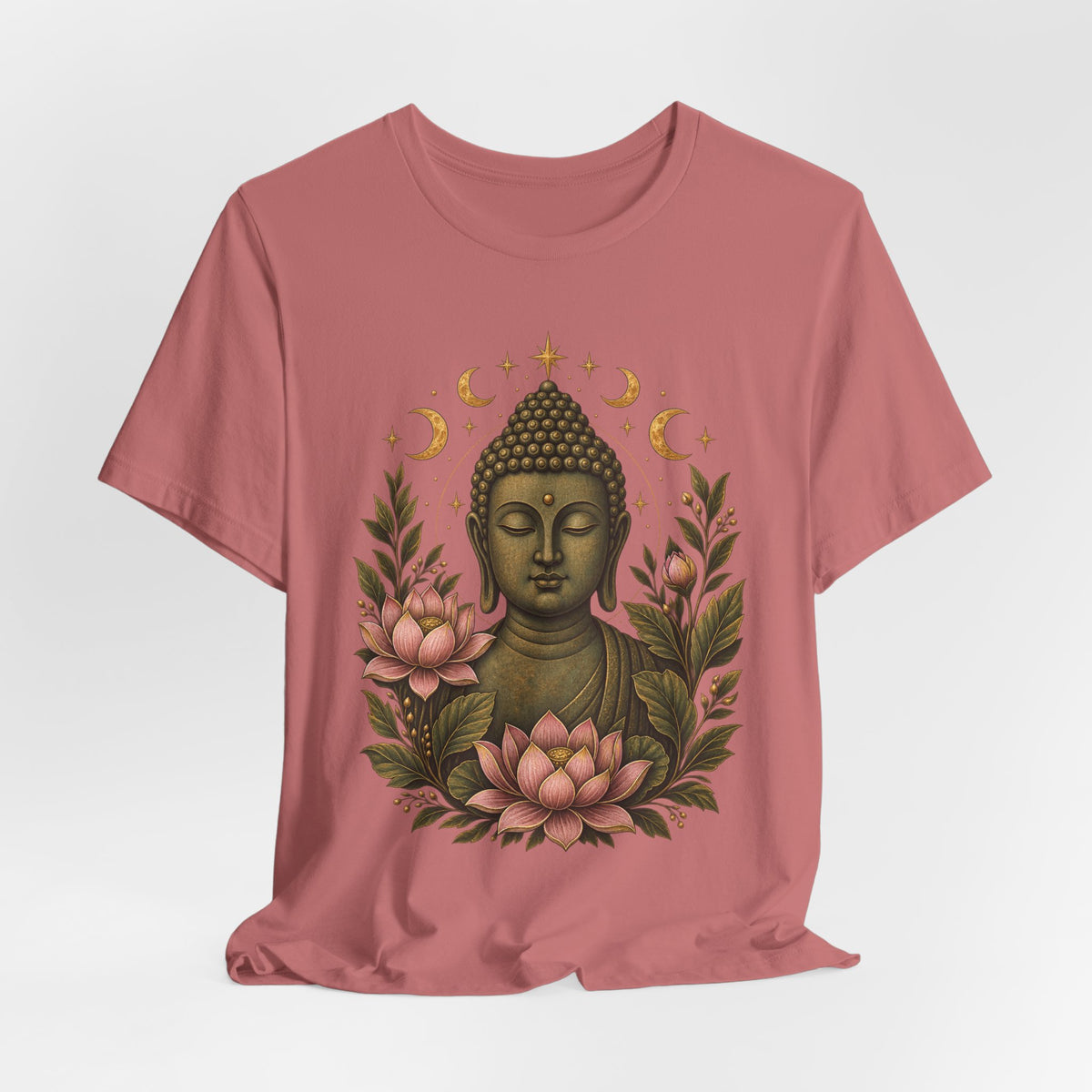 T‑Shirt, Short Sleeve Boxy Crew Neck - Buddha, Lotus & Moon Phases
