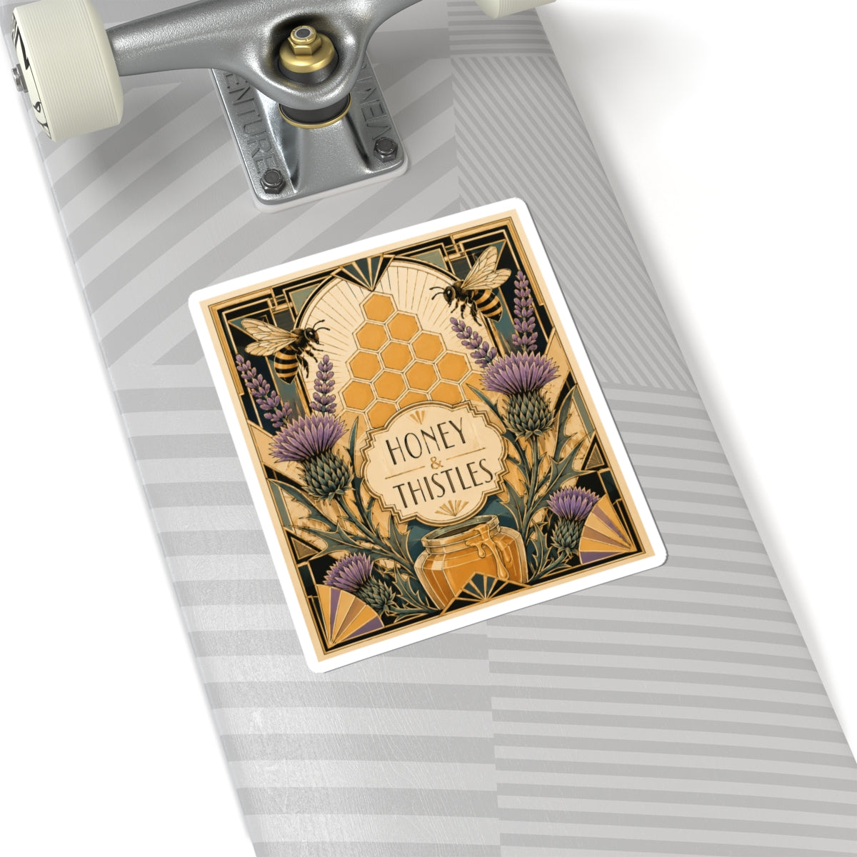 Honey & Thistles Sticker — Vintage Bee, Honeycomb & Thistle Kiss-Cut Sticker