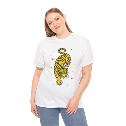 T-Shirt, Short Sleeve Boxy Crewneck - Yellow Tiger