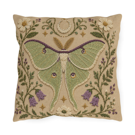 Lunar Moth Embroidered Outdoor Pillow