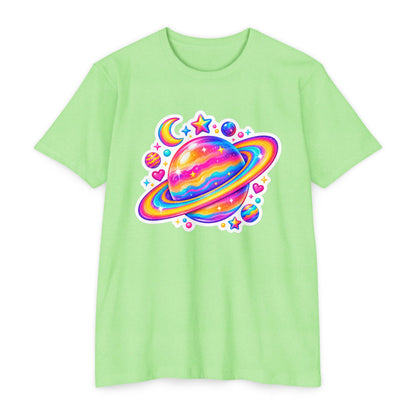 T‑Shirt, Short Sleeve Boxy Crew Neck - Rainbow Planet Cosmic Space