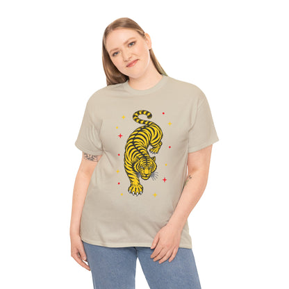 T-Shirt, Short Sleeve Boxy Crewneck - Yellow Tiger