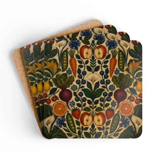 1930s Mexican Art Fruit & Vegetables Coasters (Set of 4)