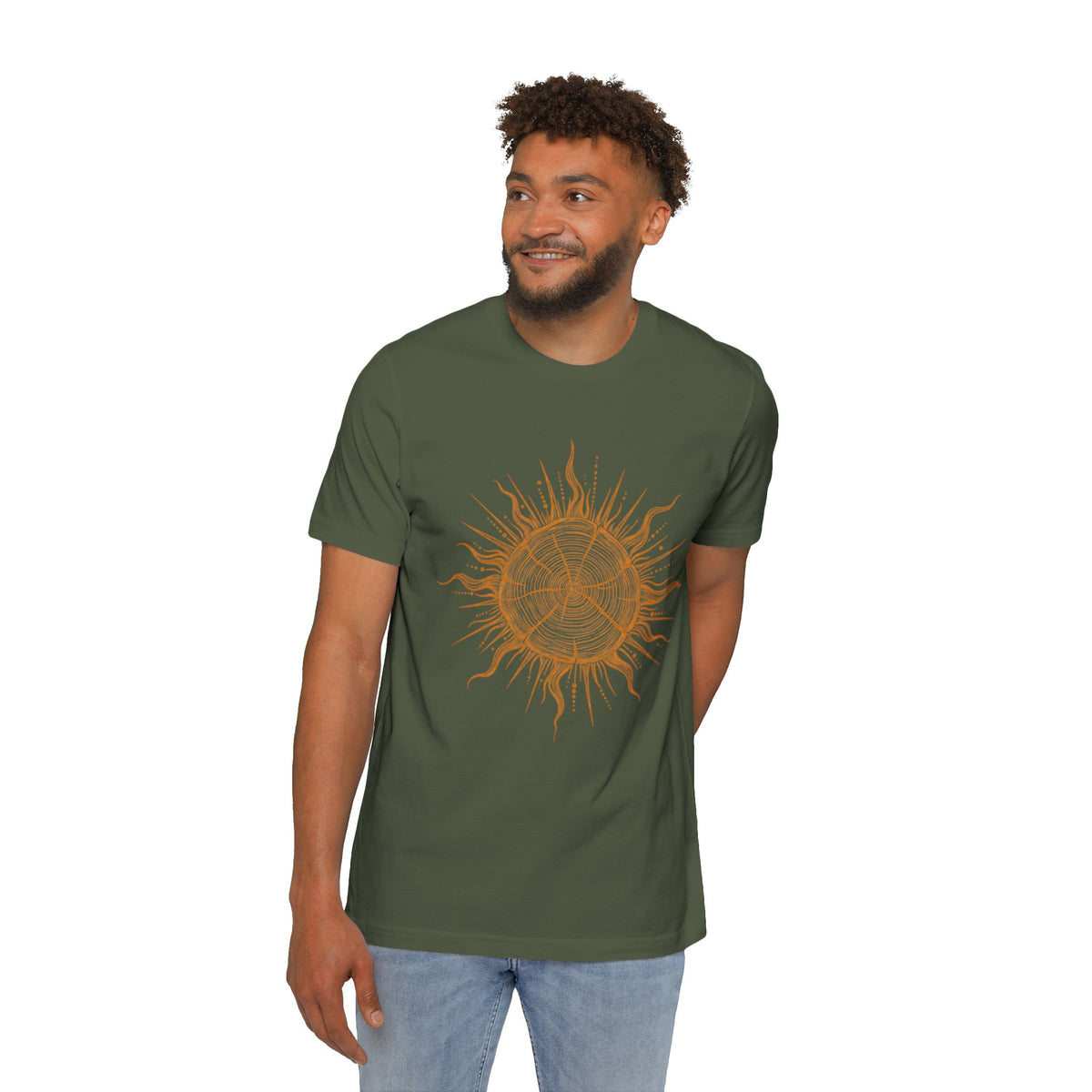 T-Shirt Short Sleeve Boxy Crew Neck - Boho Sunburst Tree Rings Line Art