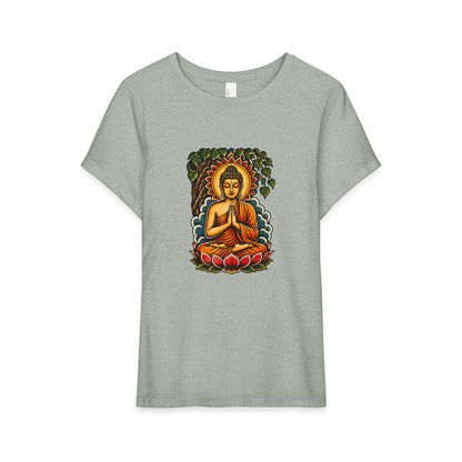 T-Shirt, Short Sleeve Boxy Crew Neck - Buddha & Lotus