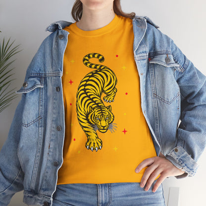 T-Shirt, Short Sleeve Boxy Crewneck - Yellow Tiger