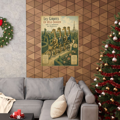 Poster, Art Print - Giraffes on Tandem Bicycles in a Maze