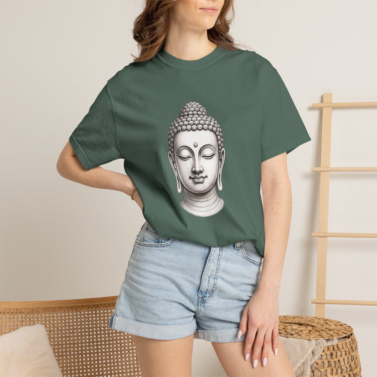 T‑Shirt, Short Sleeve Boxy Crew Neck - Mindful Zen Buddha Head