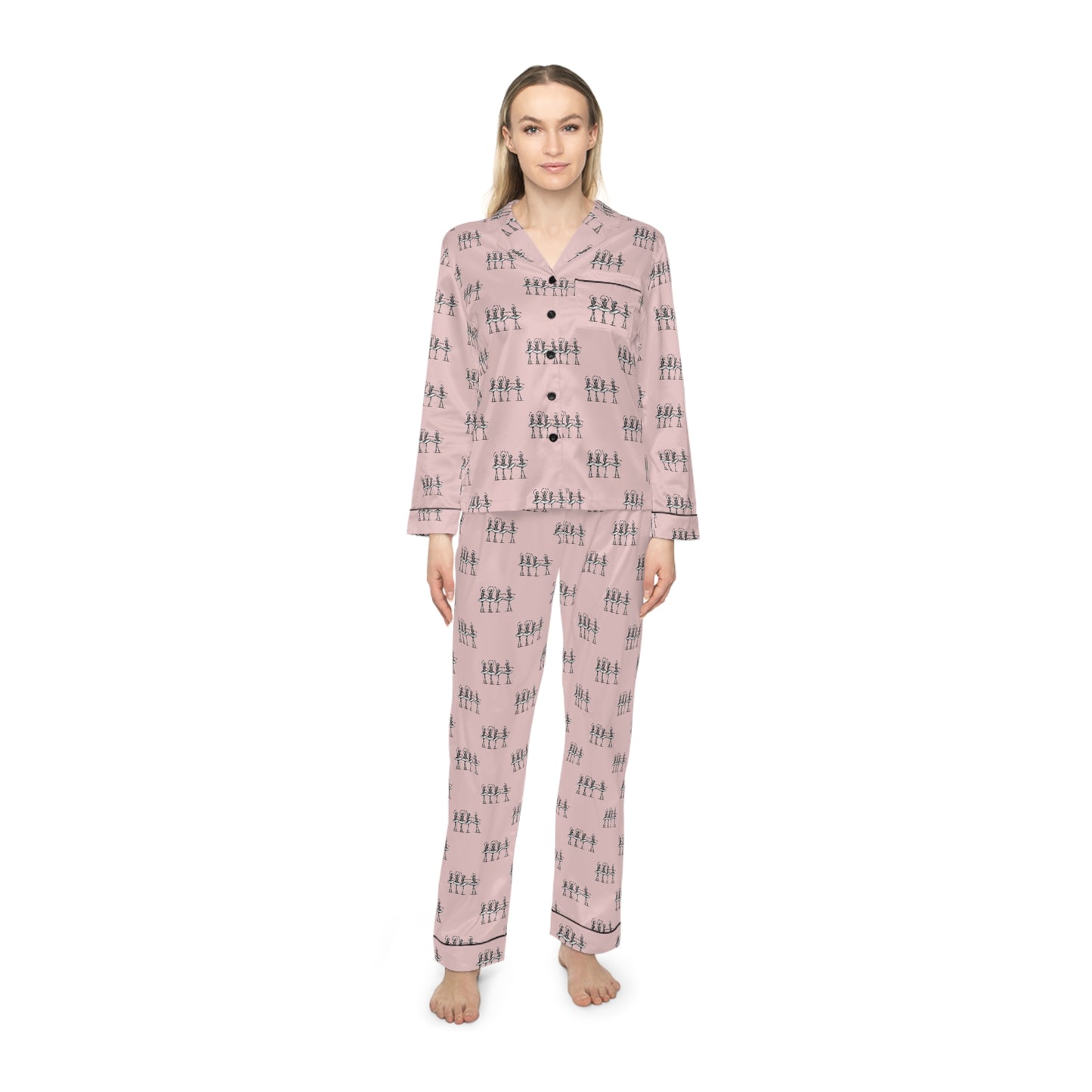 Pink Skeletons Dancing Satin-Soft Polyester Pajamas
