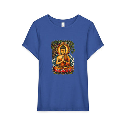T-Shirt, Short Sleeve Boxy Crew Neck - Buddha & Lotus