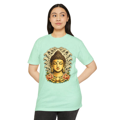 T-Shirt, Short Sleeve Boxy Crew Neck - Buddha Head Floral