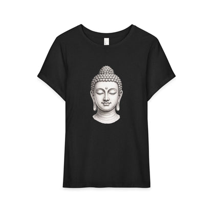 T-Shirt, Short Sleeve Wide Neck Relaxed Fit - Buddha Head