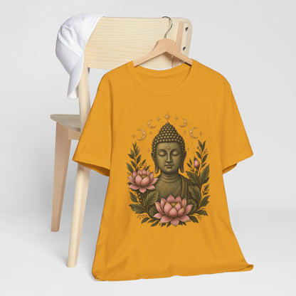 T‑Shirt, Short Sleeve Boxy Crew Neck - Buddha, Lotus & Moon Phases