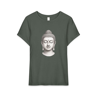 T-Shirt, Short Sleeve Wide Neck Relaxed Fit - Buddha Head
