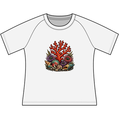T-Shirt, Short Sleeve Boxy Crew Neck Cropped - Coral Reef