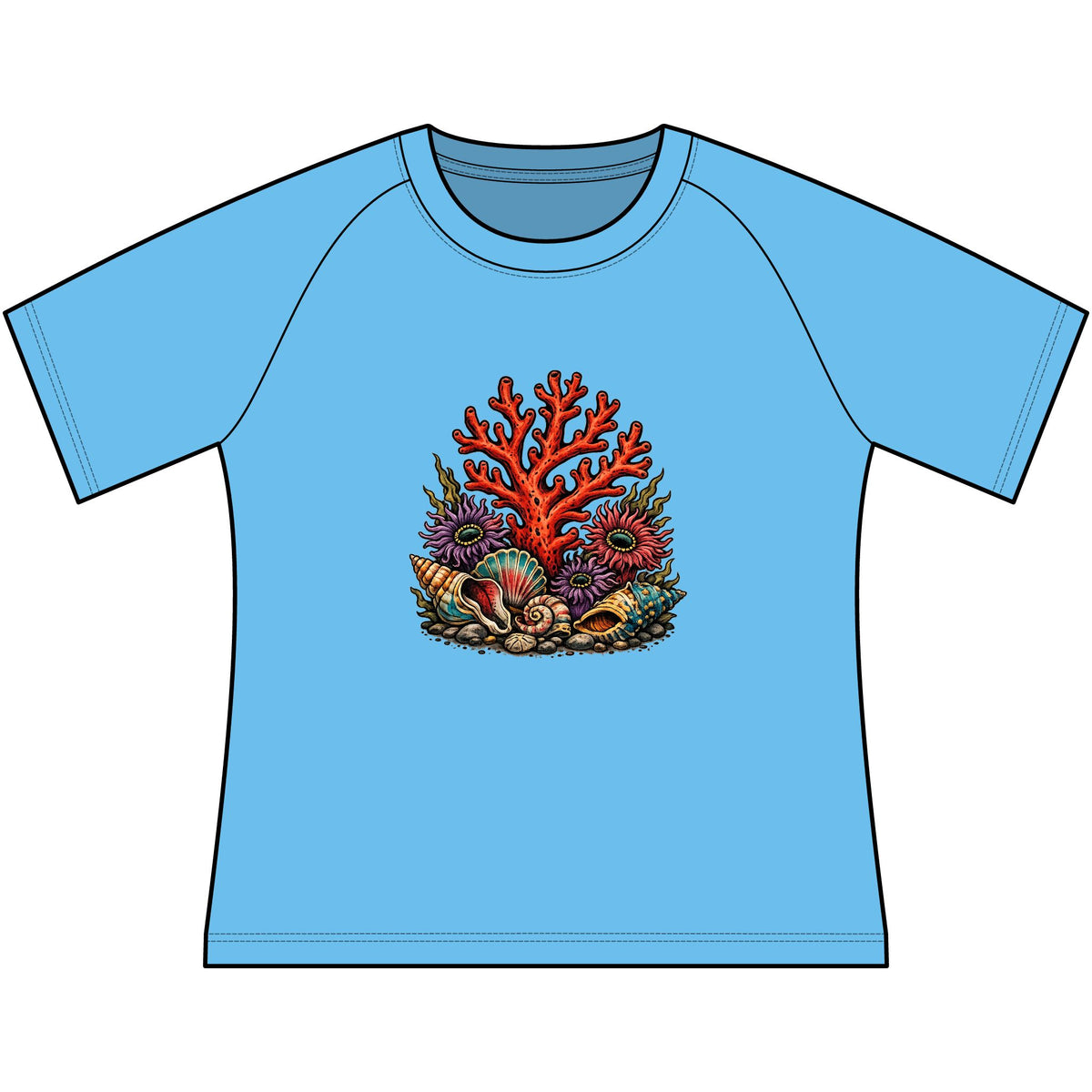 T-Shirt, Short Sleeve Boxy Crew Neck Cropped - Coral Reef
