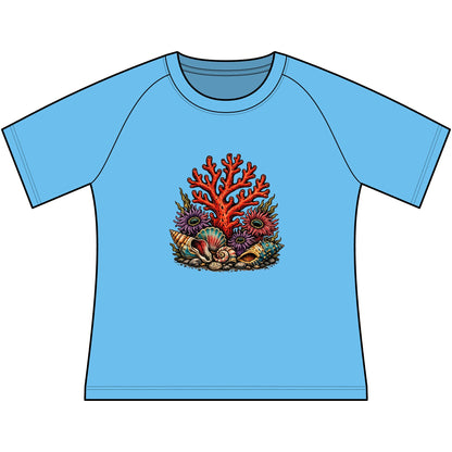 T-Shirt, Short Sleeve Boxy Crew Neck Cropped - Coral Reef