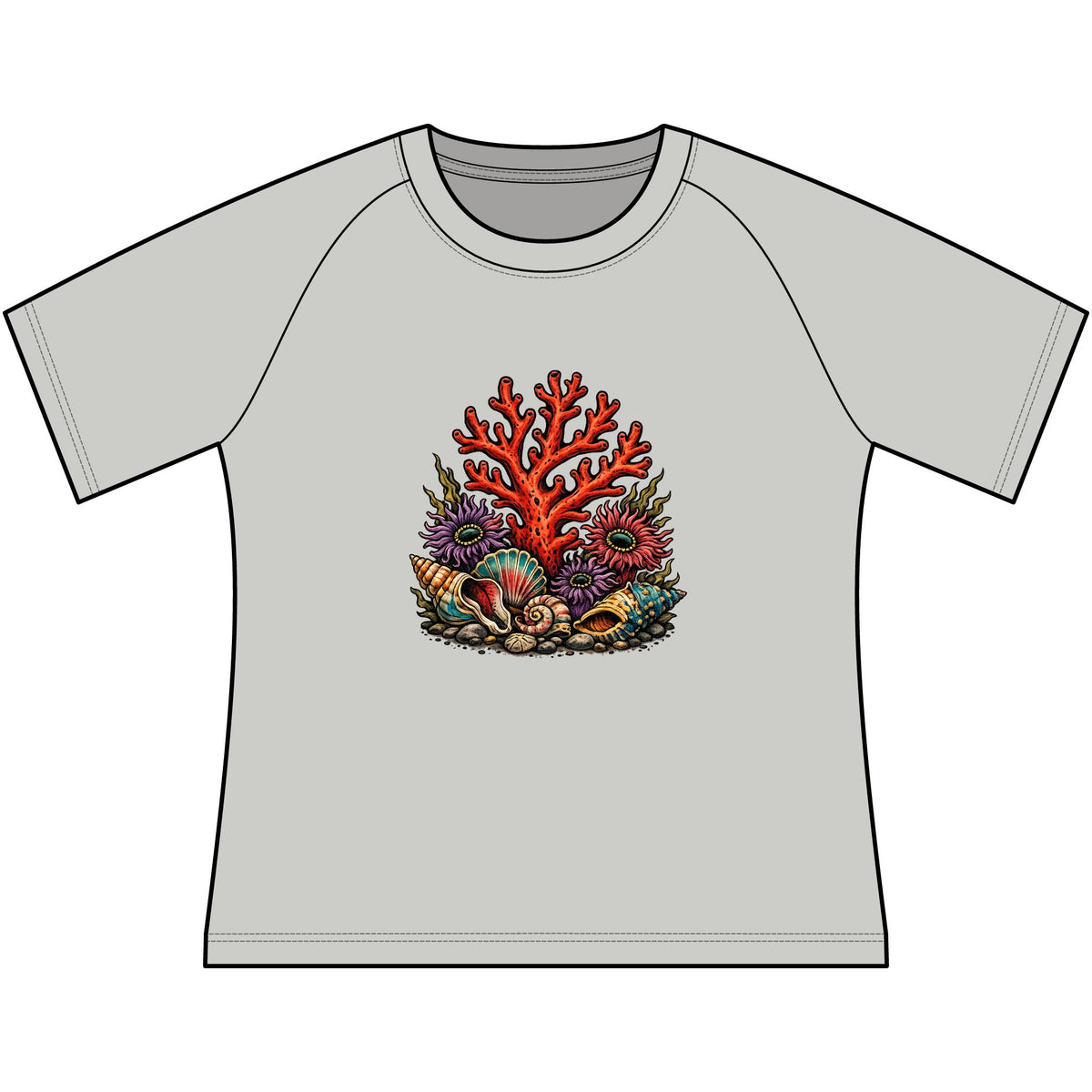 T-Shirt, Short Sleeve Boxy Crew Neck Cropped - Coral Reef