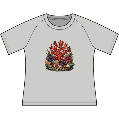 T-Shirt, Short Sleeve Boxy Crew Neck Cropped - Coral Reef