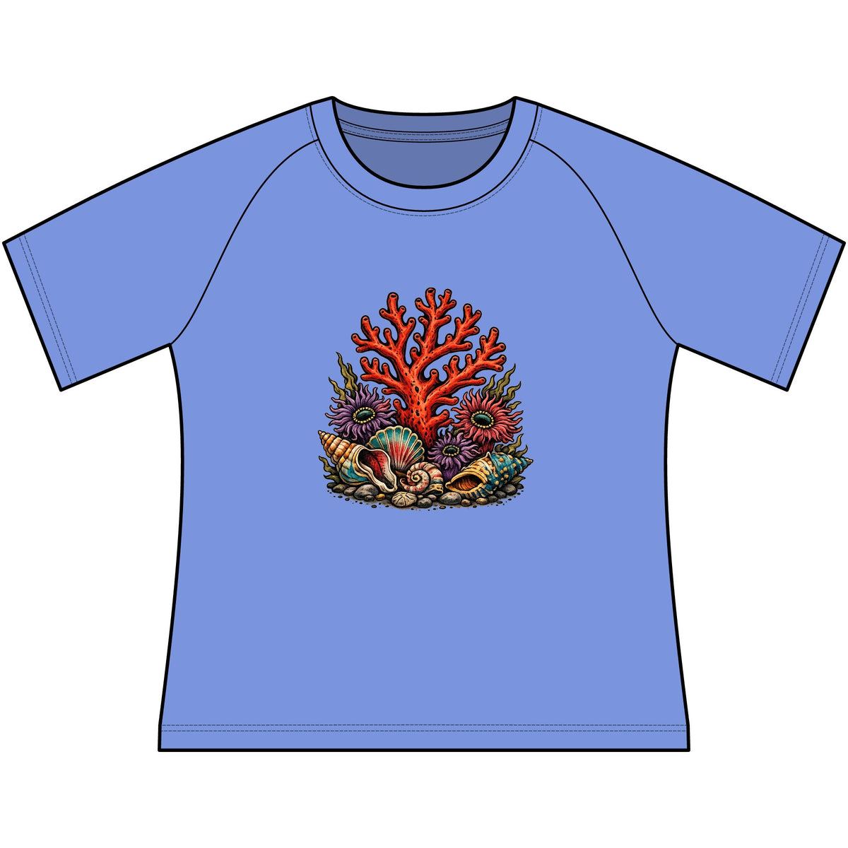 T-Shirt, Short Sleeve Boxy Crew Neck Cropped - Coral Reef