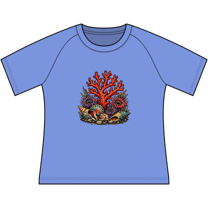 T-Shirt, Short Sleeve Boxy Crew Neck Cropped - Coral Reef