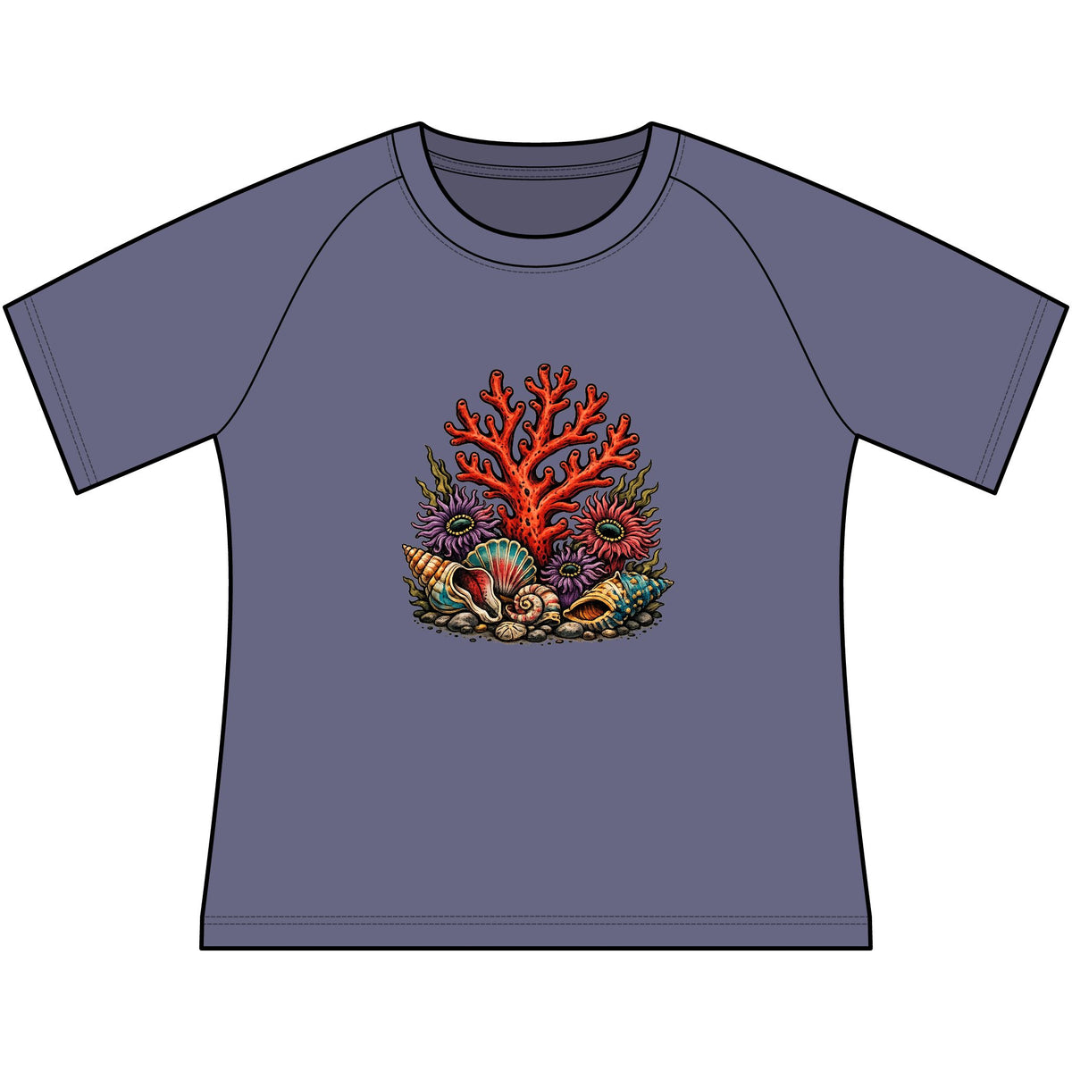 T-Shirt, Short Sleeve Boxy Crew Neck Cropped - Coral Reef