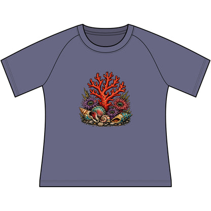 T-Shirt, Short Sleeve Boxy Crew Neck Cropped - Coral Reef