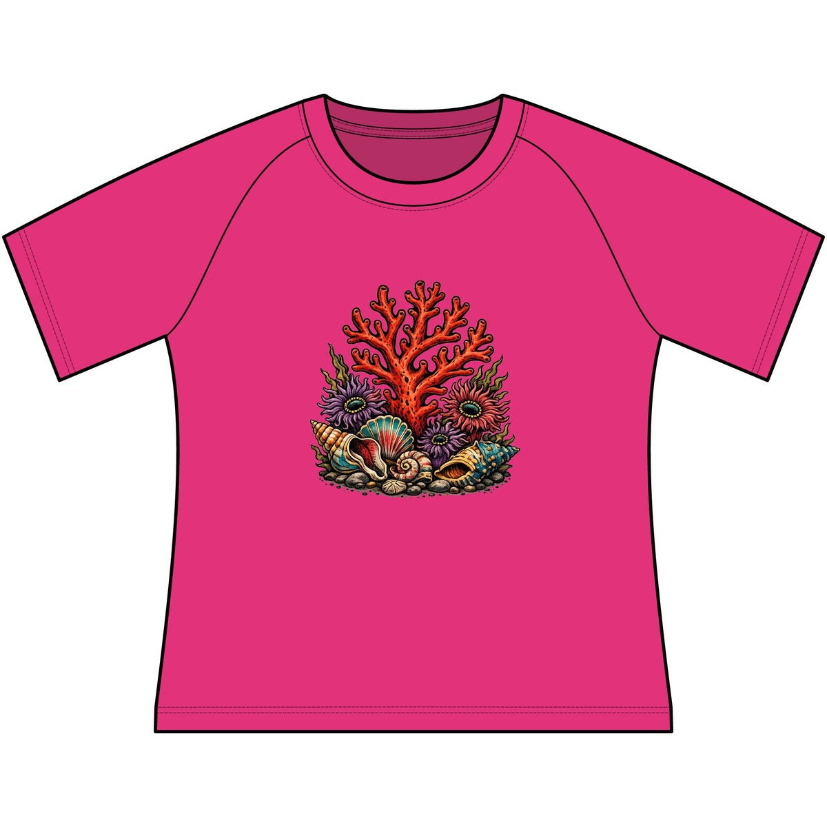 T-Shirt, Short Sleeve Boxy Crew Neck Cropped - Coral Reef