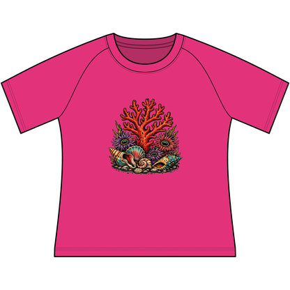 T-Shirt, Short Sleeve Boxy Crew Neck Cropped - Coral Reef