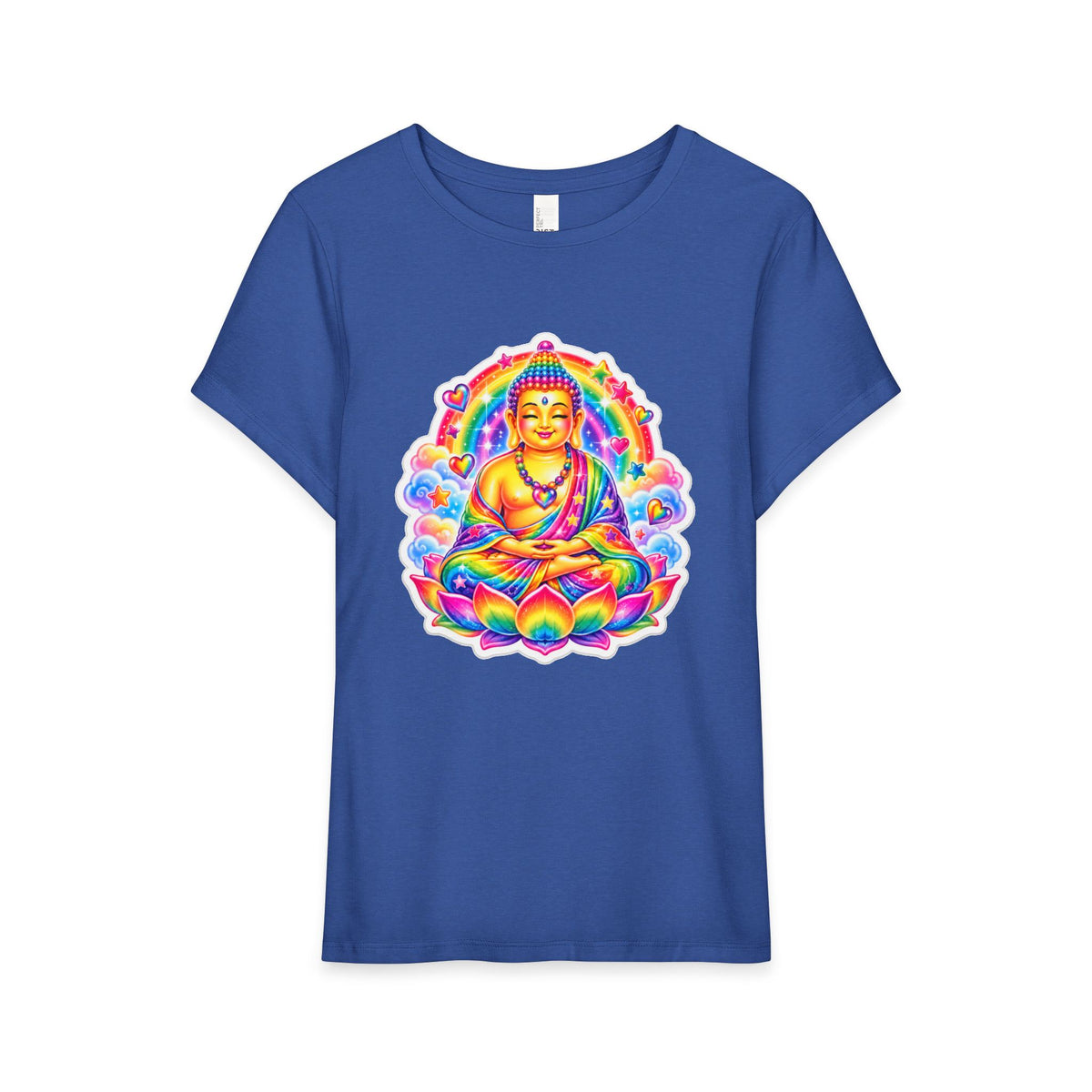 T-Shirt, Short Sleeve Boxy Crew Neck - Rainbow 1980's Buddha