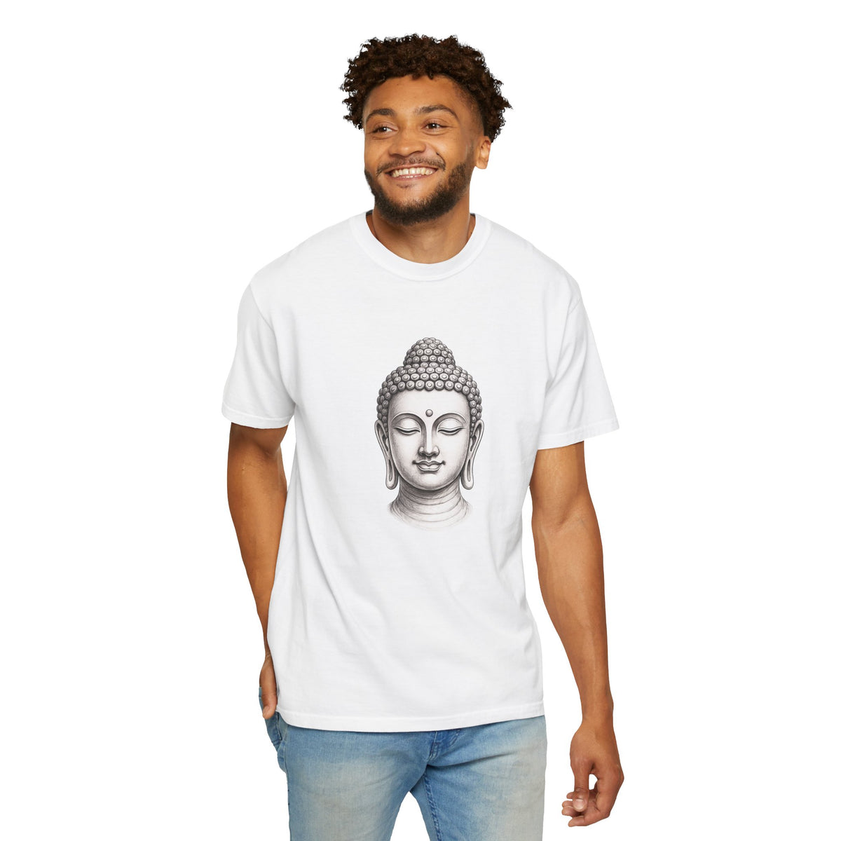 T‑Shirt, Short Sleeve Boxy Crew Neck - Mindful Zen Buddha Head