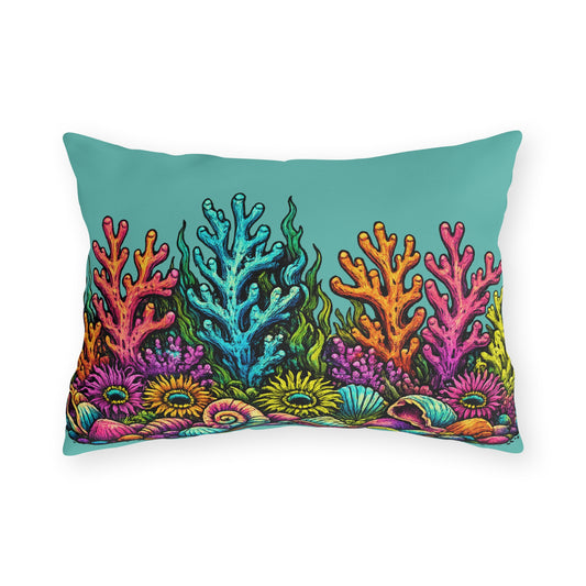 Neon Coral Reef Outdoor Pillow