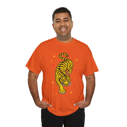 T-Shirt, Short Sleeve Boxy Crewneck - Yellow Tiger