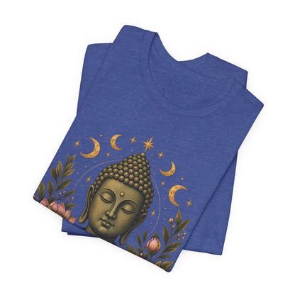 T‑Shirt, Short Sleeve Boxy Crew Neck - Buddha, Lotus & Moon Phases