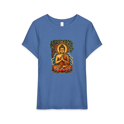 T-Shirt, Short Sleeve Boxy Crew Neck - Buddha & Lotus