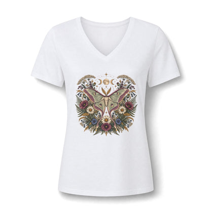 T-Shirt, Short Sleeve V-Neck Tee - Floral Heart & Moth