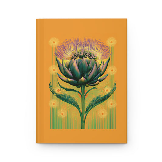 Journal Notebook, Hardcover Lined - Artichoke Blooming in Orange