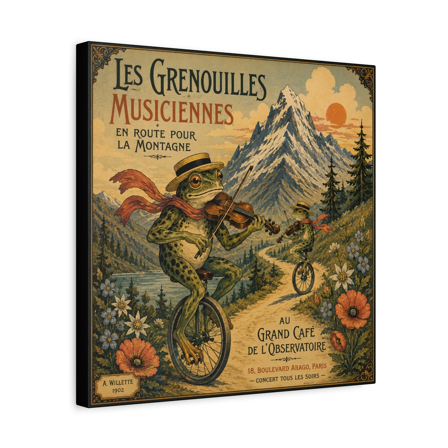 Vintage Frog Musicians Canvas Art – 'Les Grenouilles Musiciennes' Stretched Matte Print