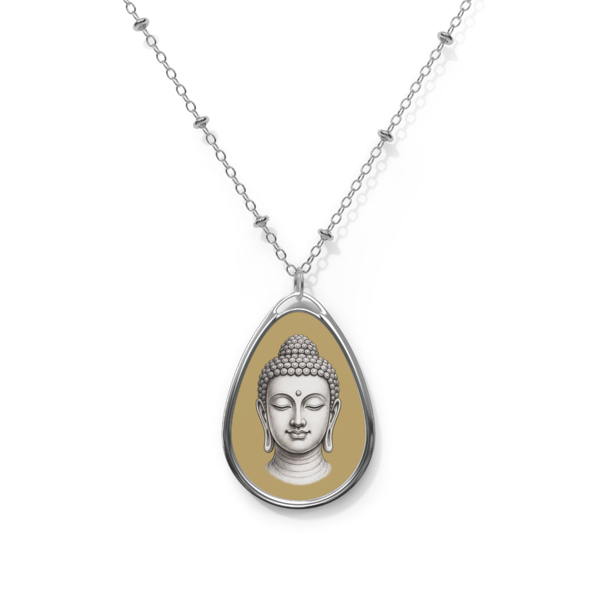 Pendant Necklace, Oval - Buddha Head