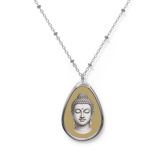 Buddha Oval Necklace — Spiritual Teardrop Pendant for Mindfulness & Meditation