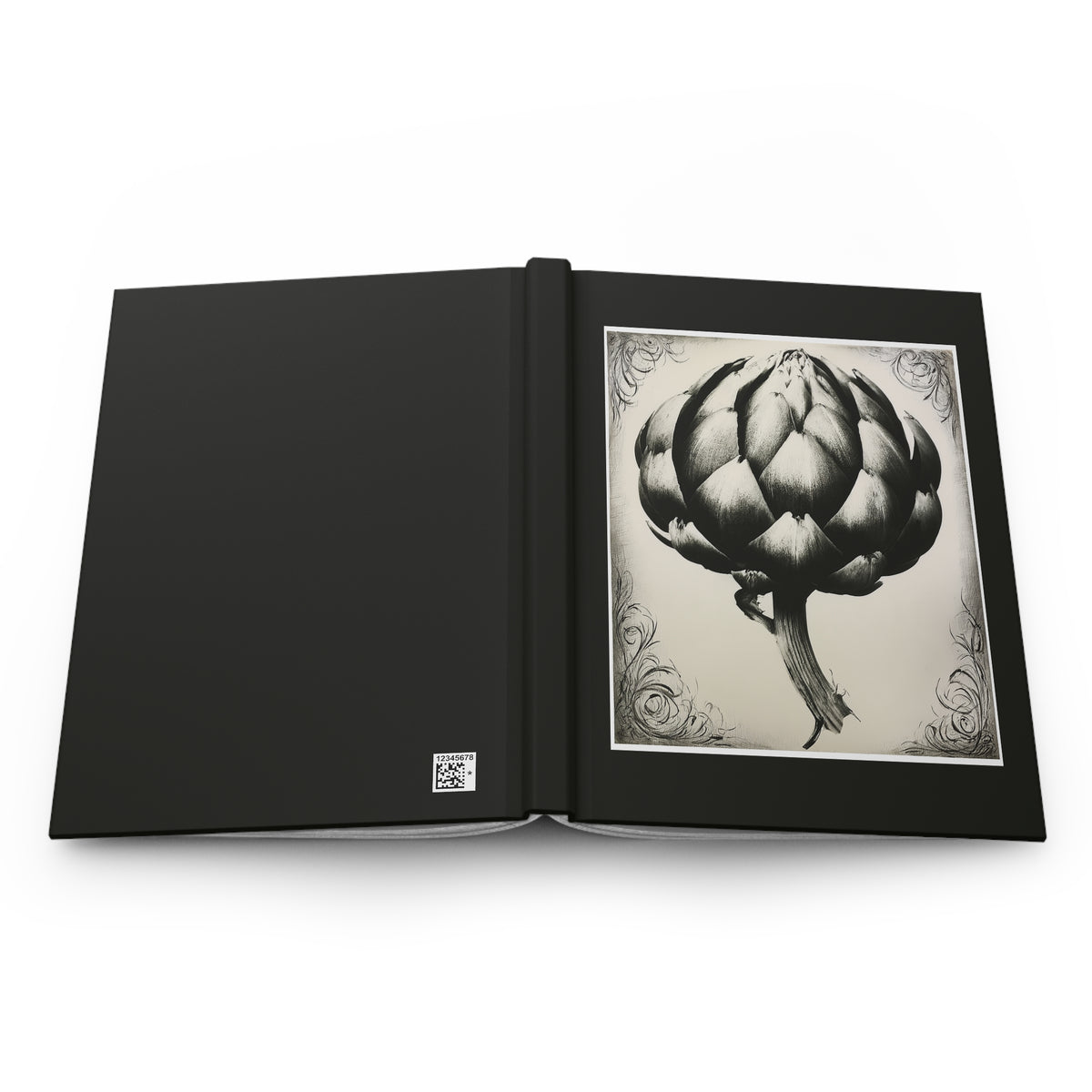 Journal Notebook, Hardcover Lined - Black and White Artichoke