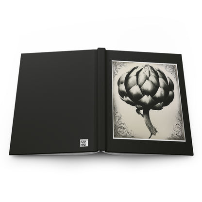 Journal Notebook, Hardcover Lined - Black and White Artichoke