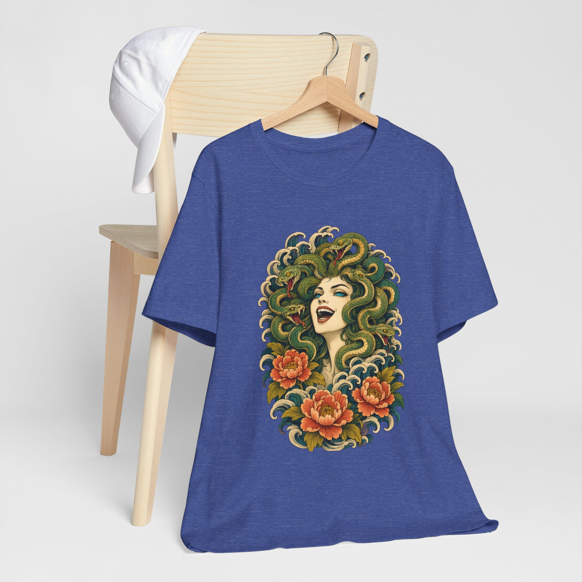 T-Shirt, Short Sleeve Wide Neck - Medusa Snake Hair Floral