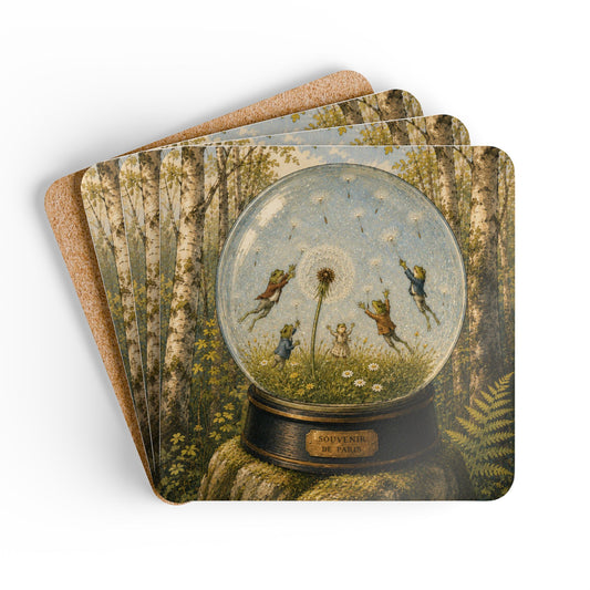 Frogs Catching Dandelion Seeds in a Snow Globe Coaster (Set of 4)