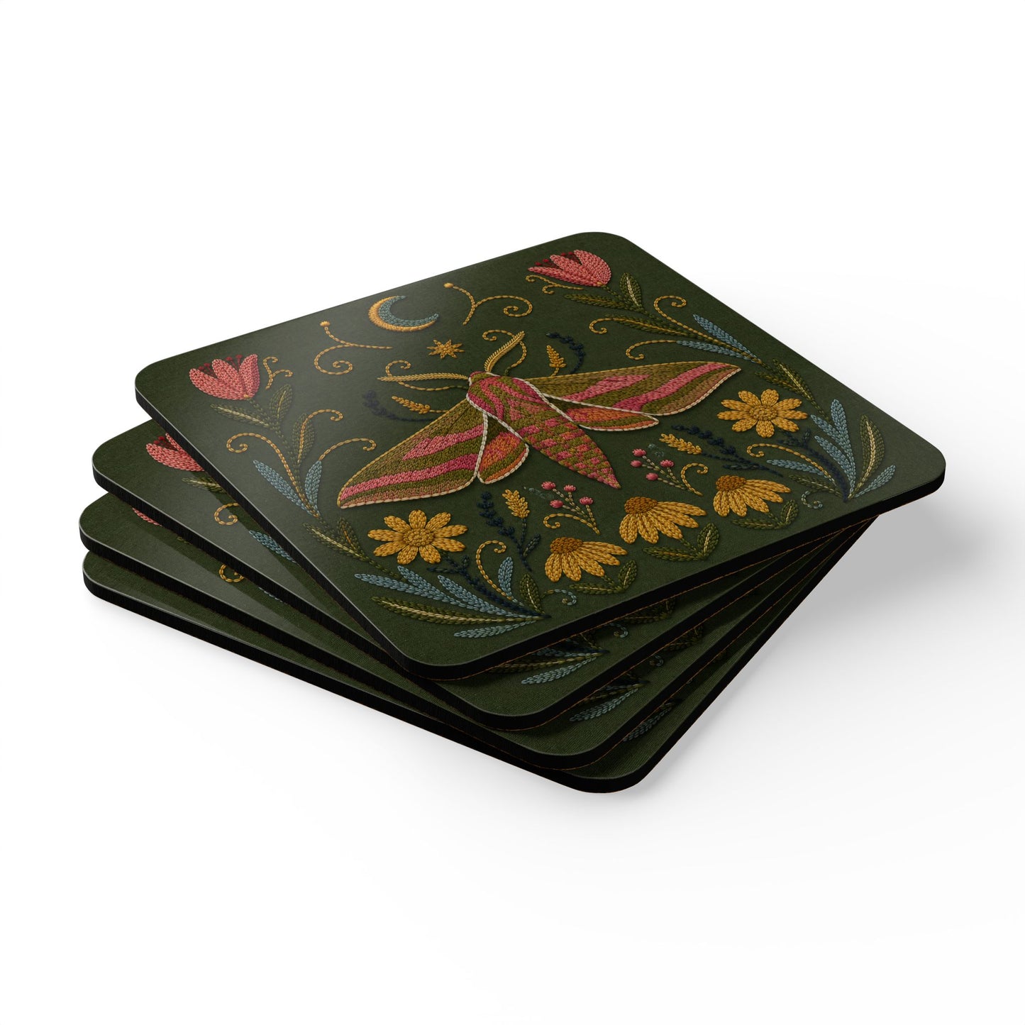 Elephant Hawk Moth & Wildflower Cork Coaster (Set of 4)