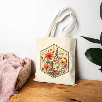 Hexagon Wildflowers Canvas Tote Bag