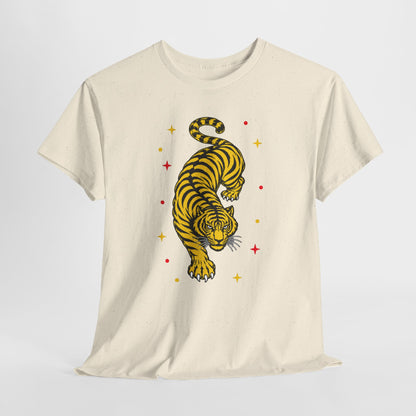 T-Shirt, Short Sleeve Boxy Crewneck - Yellow Tiger